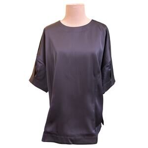 NWT Banana Republic Blouse Double Satin Seamed Silky Top Navy Blue Size 16